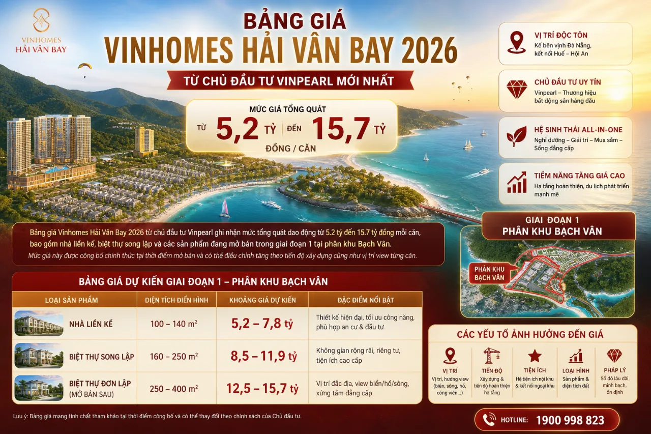 Bảng Giá Vinhomes Hải Vân Bay 2026 Từ Chủ Đầu Tư Mới Nhất Là Bao Nhiêu?