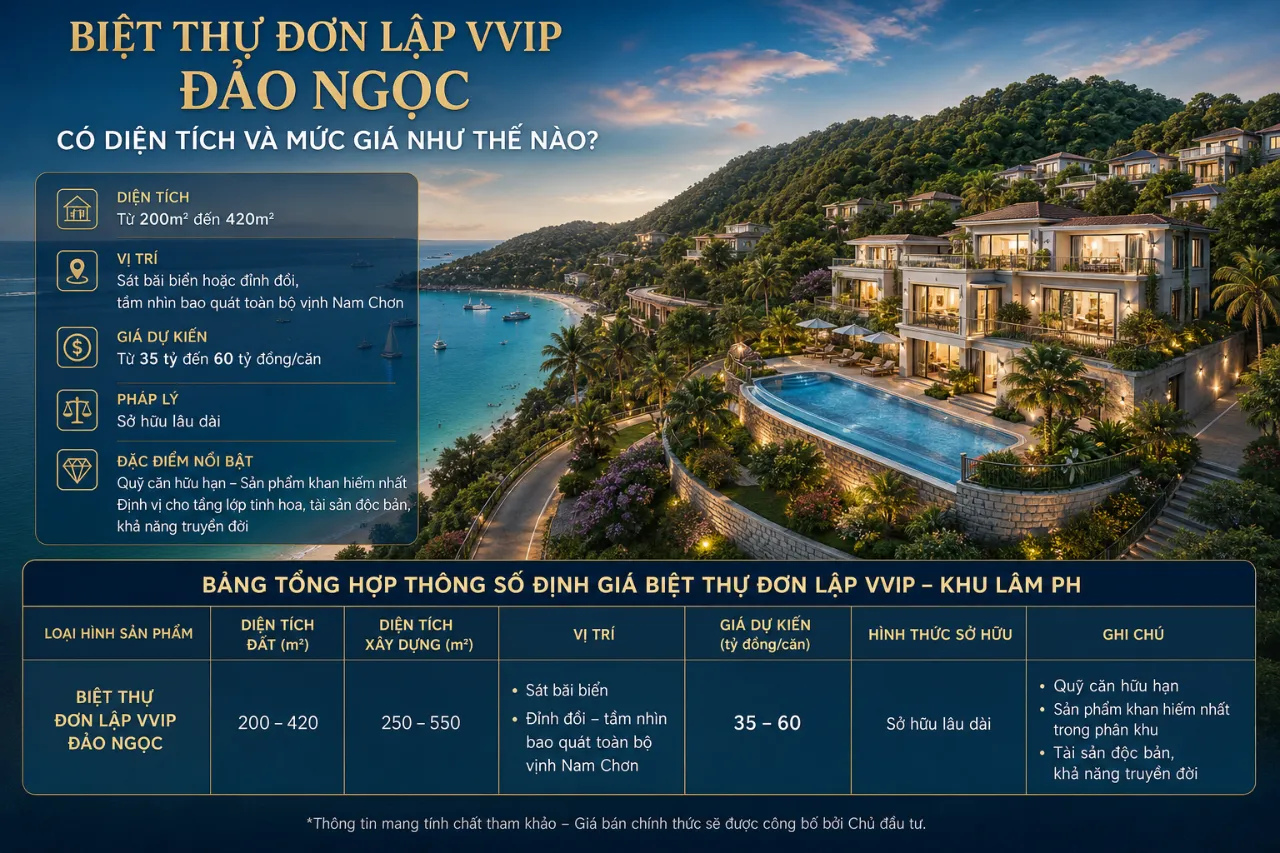 Biệt Thự Đơn Lập VVIP Đảo Ngọc Có Diện Tích Và Mức Giá Như Thế Nào?
