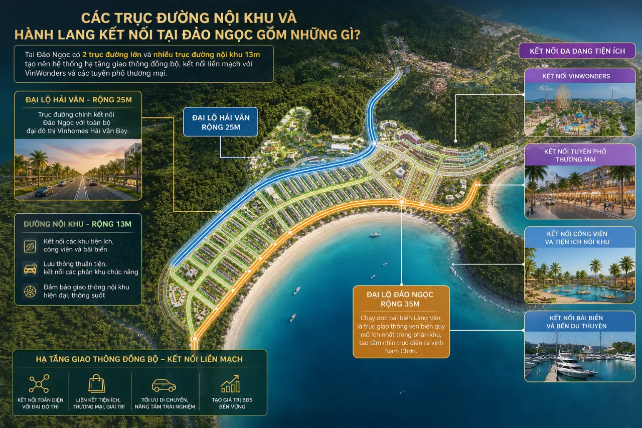Các Trục Đường Nội Khu Và Hành Lang Kết Nối Tại Đảo Ngọc Gồm Những Gì?