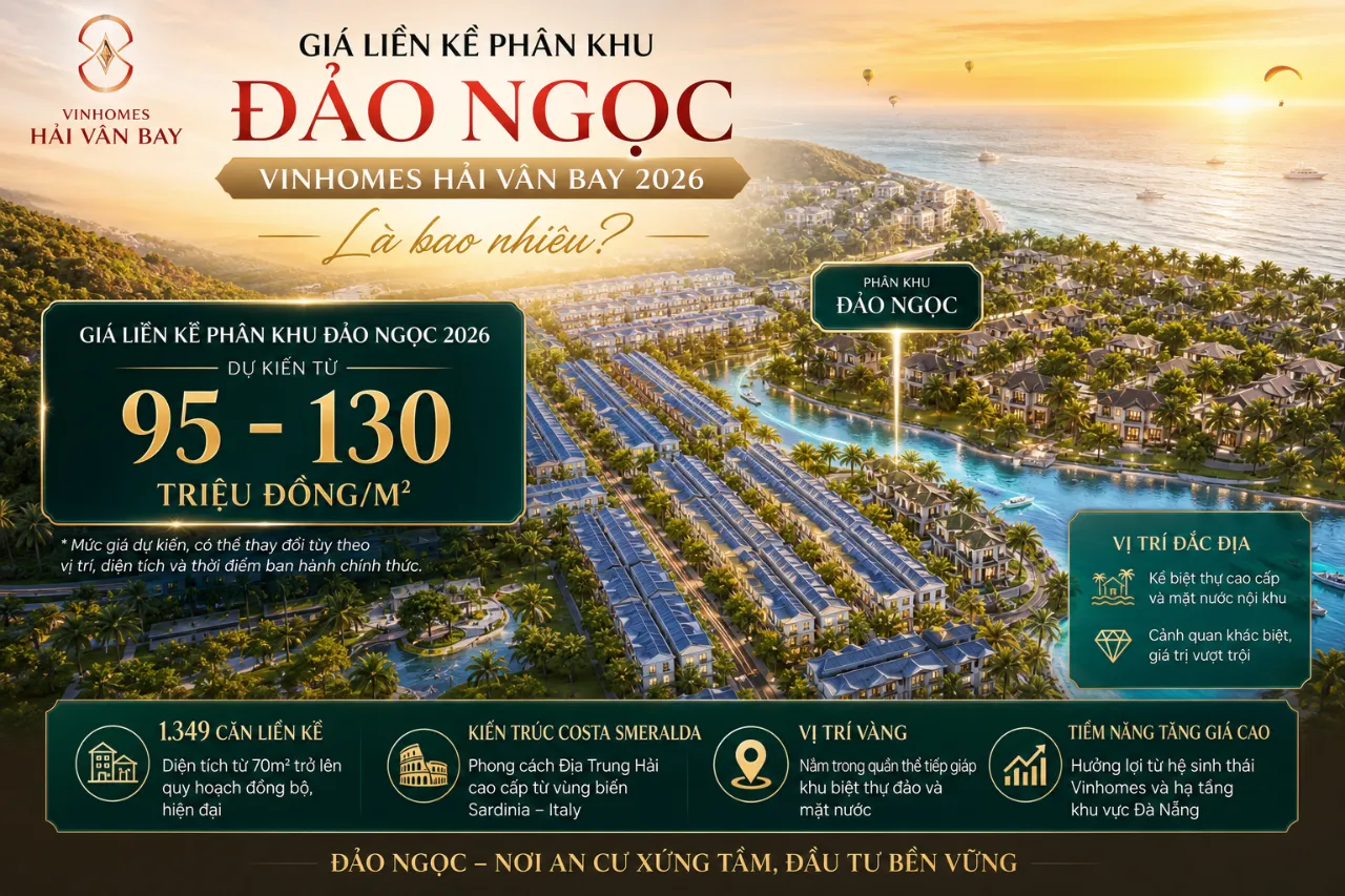 Giá Liền Kề Phân Khu Đảo Ngọc Vinhomes Hải Vân Bay 2026 Là Bao Nhiêu?