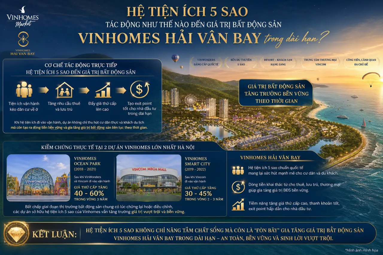 Hệ tiện ích 5 sao tác động như thế nào đến giá trị bất động sản Vinhomes Hải Vân Bay trong dài hạn?